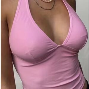 Pink Halter Neck Women's Top